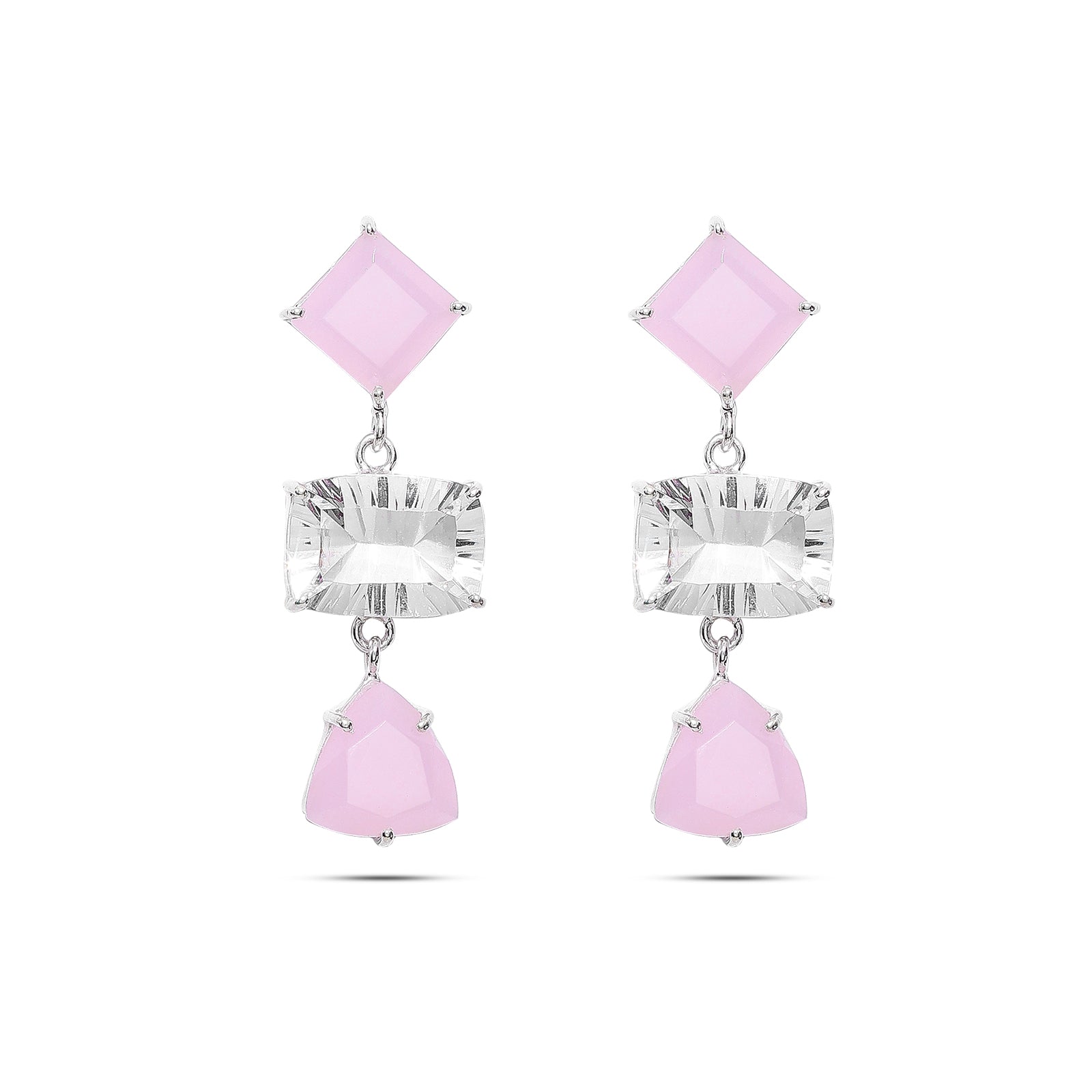 Uncategorized - Pure Silver Earrings &#8211; Pink Opal Dreams With White Crystals