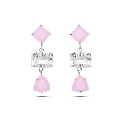 Uncategorized - Pure Silver Earrings &#8211; Pink Opal Dreams With White Crystals