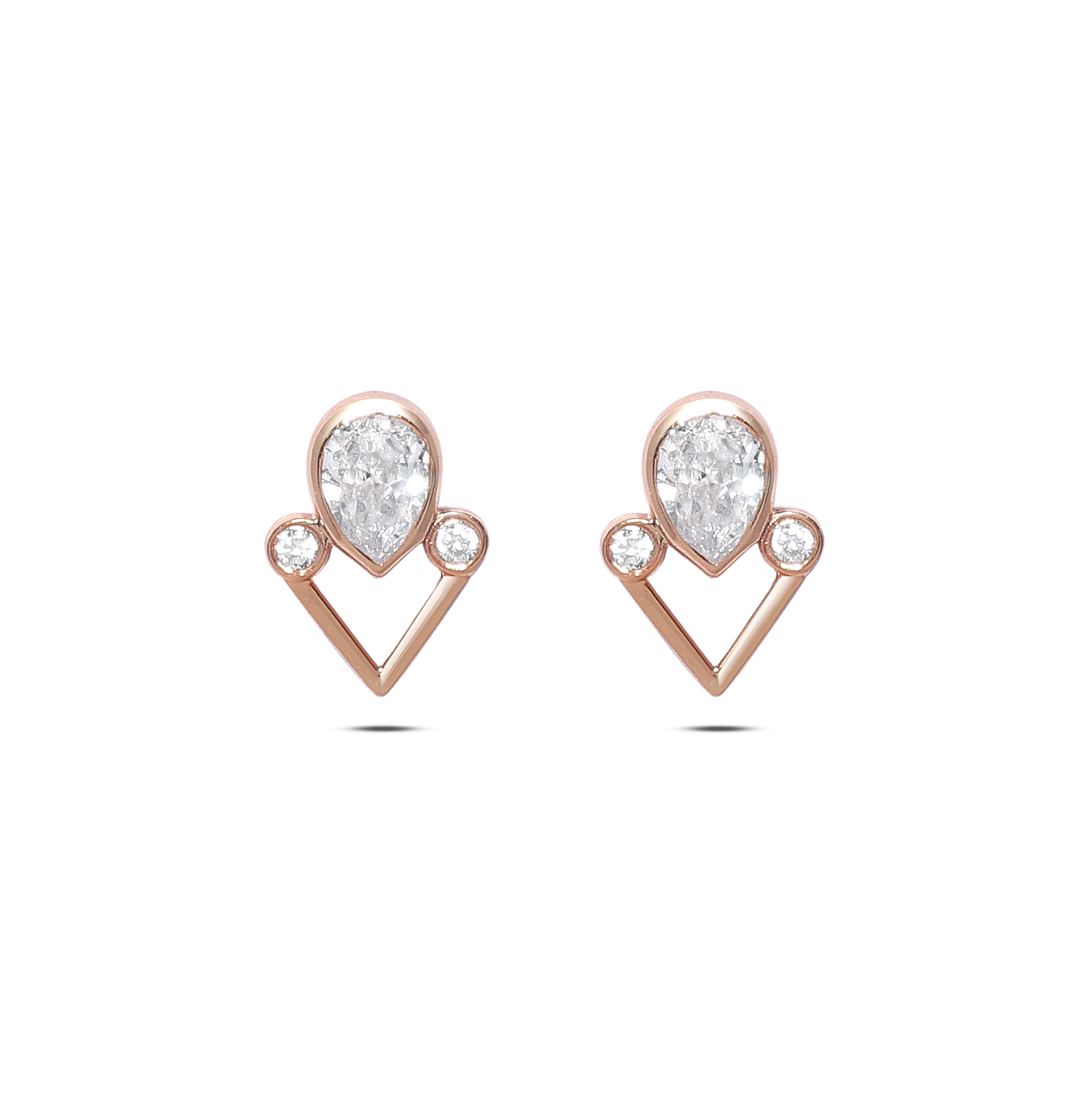 Silver Earrings - Pure Silver Earrings &#8211; Rose Gold Dewdrop-in-Heart