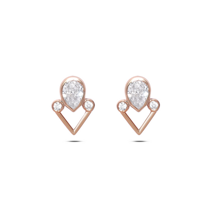 Silver Earrings - Pure Silver Earrings &#8211; Rose Gold Dewdrop-in-Heart