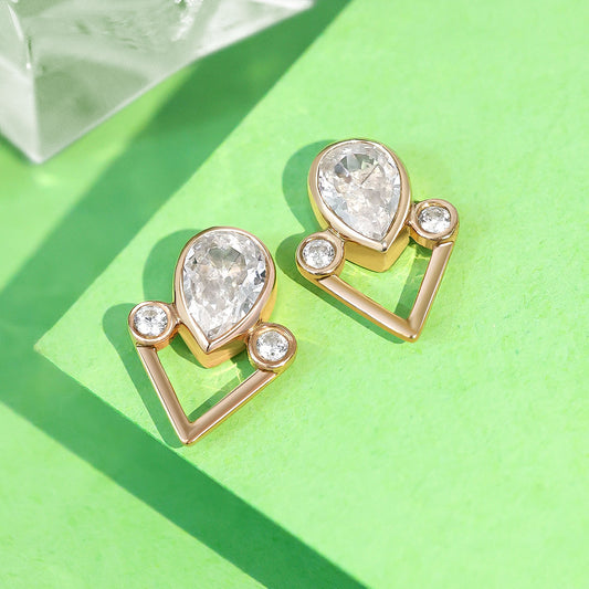 Silver Earrings - Pure Silver Earrings &#8211; Rose Gold Dewdrop-in-Heart