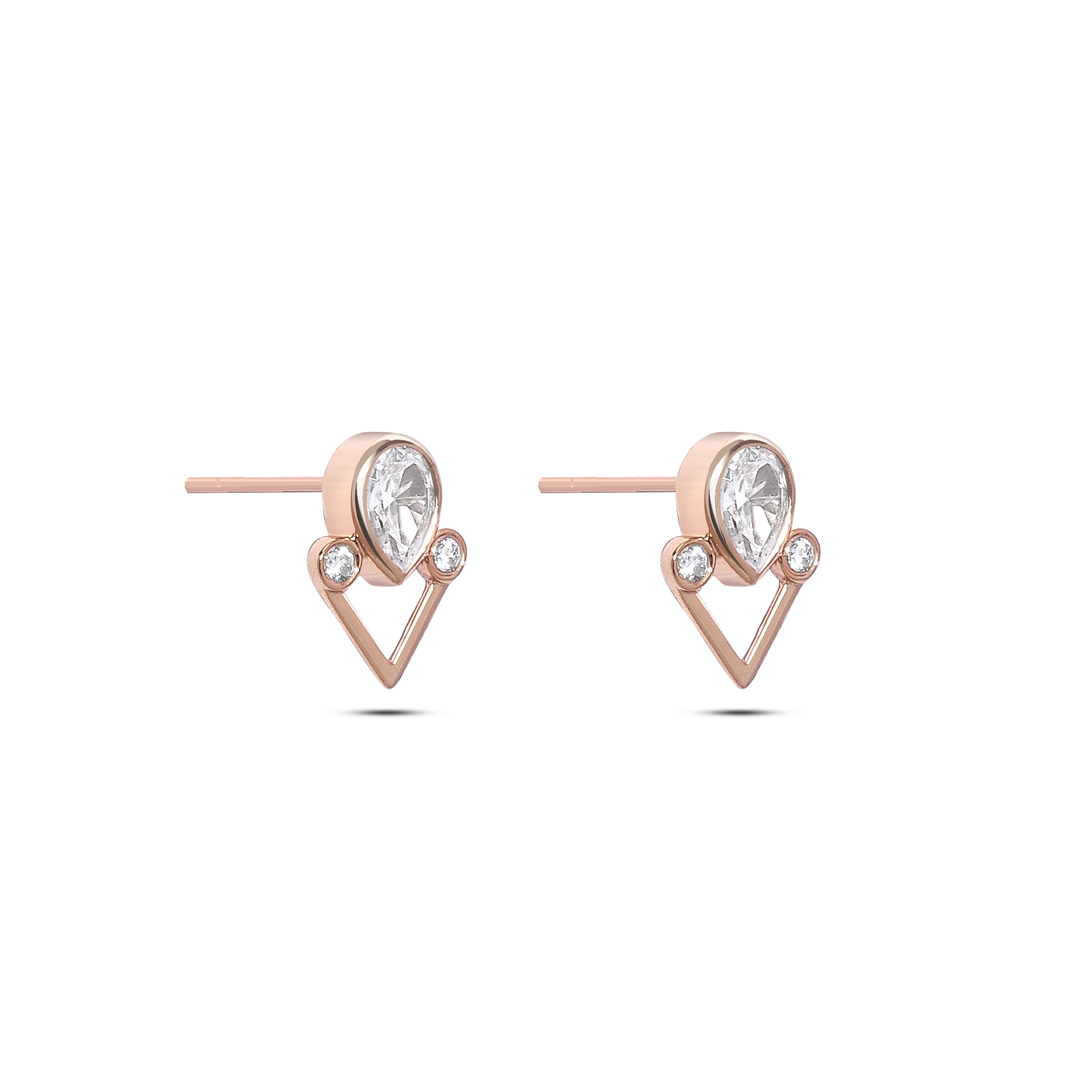 Silver Earrings - Pure Silver Earrings &#8211; Rose Gold Dewdrop-in-Heart