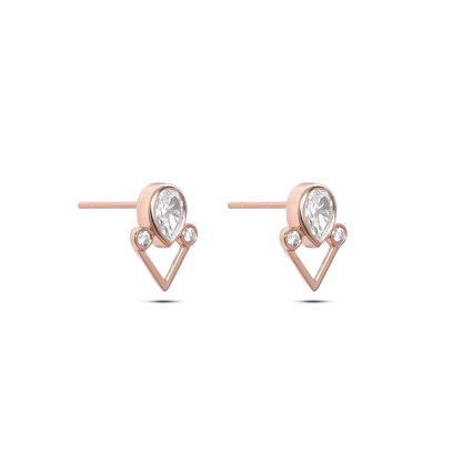 Silver Earrings - Pure Silver Earrings &#8211; Rose Gold Dewdrop-in-Heart