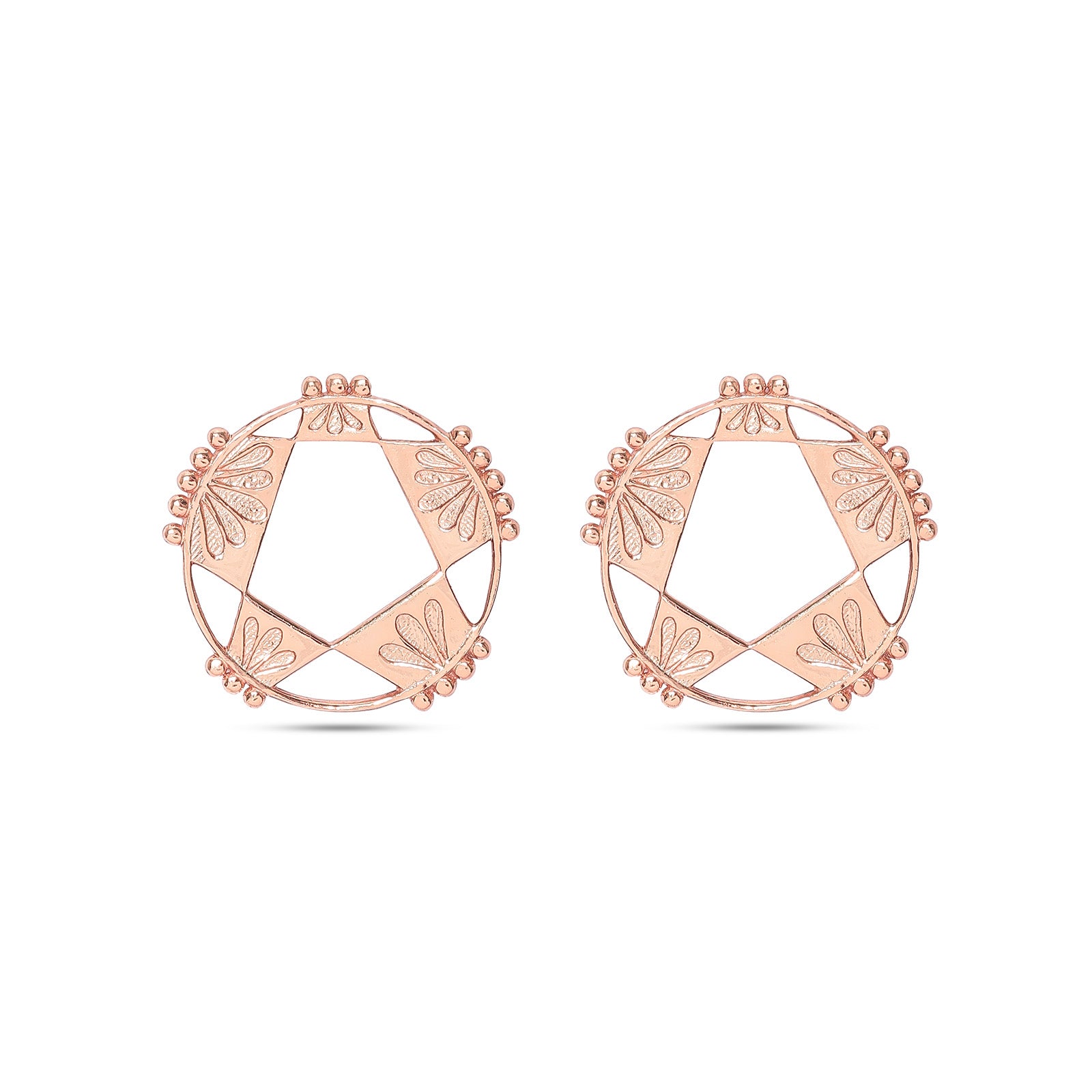 Silver Earrings - Pure Silver Earrings &#8211; Rose Gold Round Star Earrings