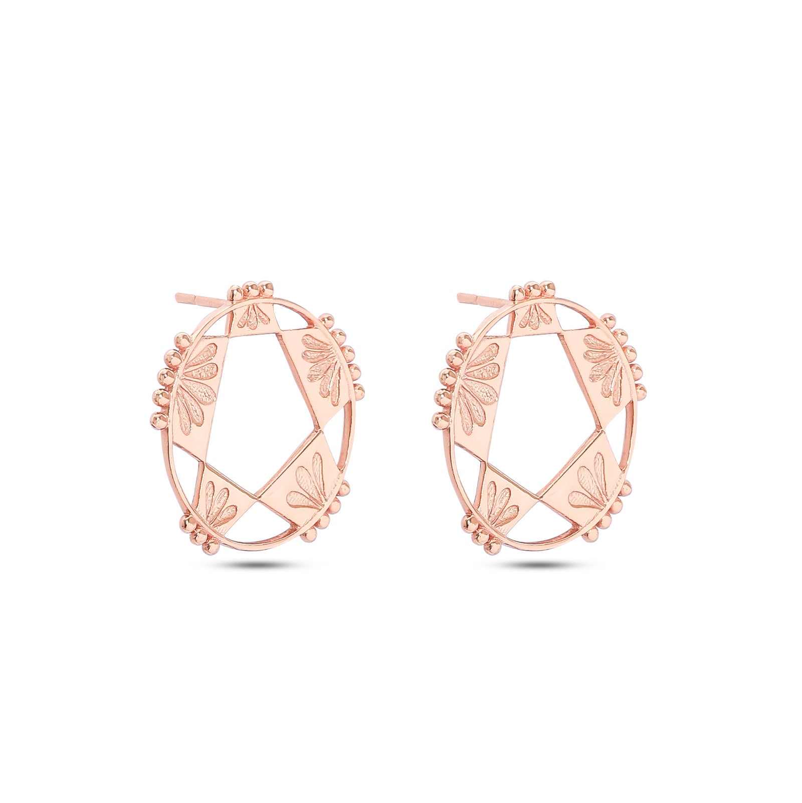Silver Earrings - Pure Silver Earrings &#8211; Rose Gold Round Star Earrings