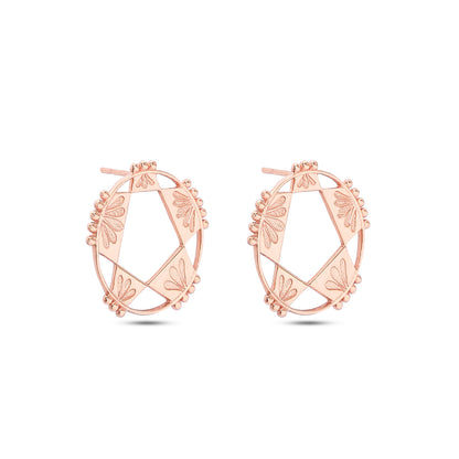 Silver Earrings - Pure Silver Earrings &#8211; Rose Gold Round Star Earrings