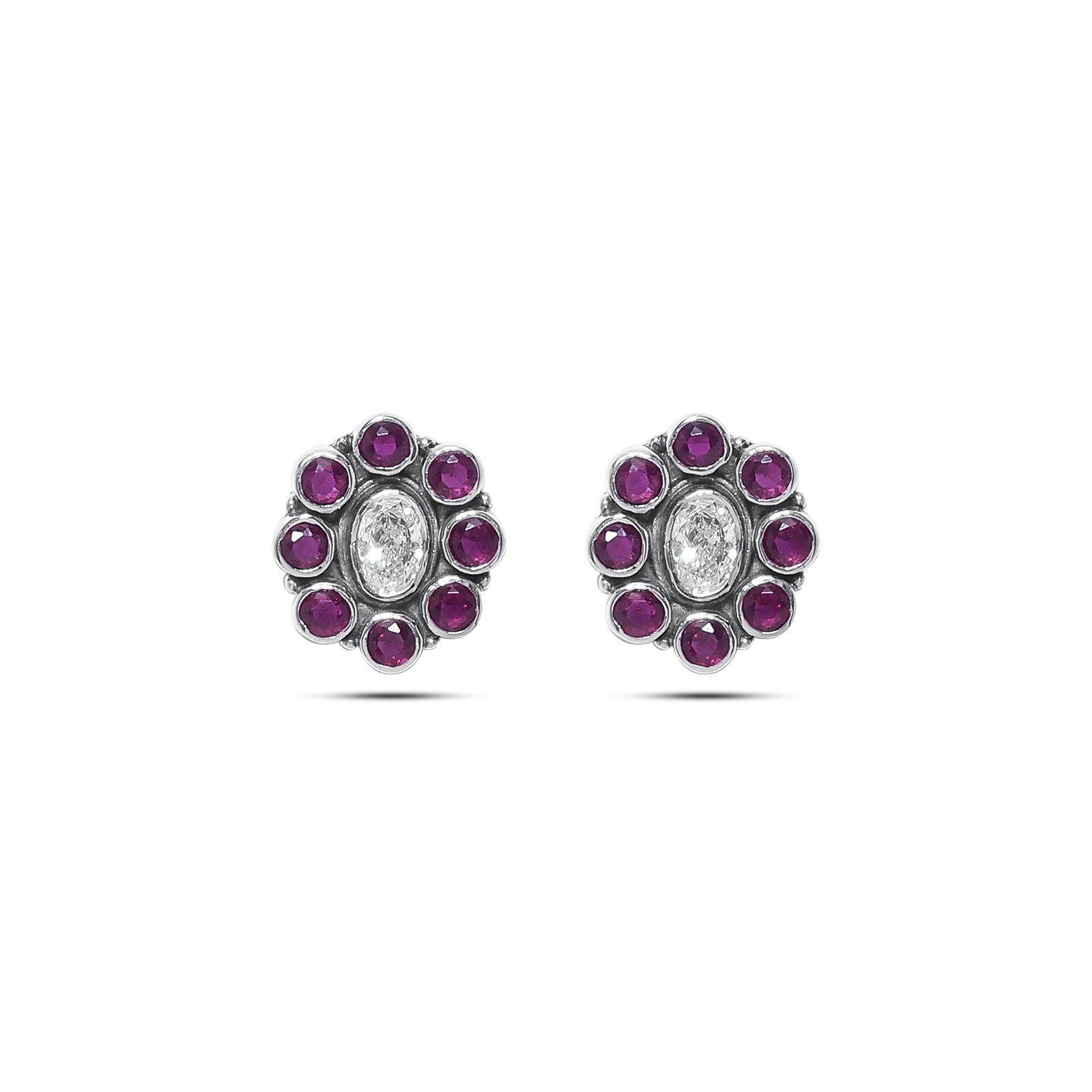 Silver Earrings - Pure Silver Earrings &#8211; Ruby Glow Oval with CZ Center