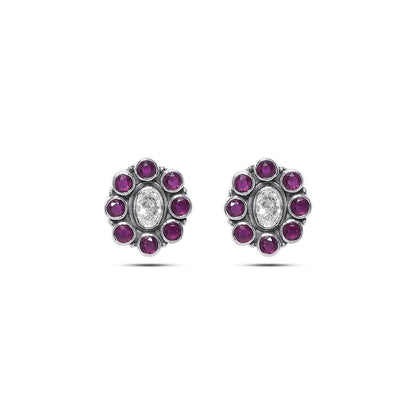 Silver Earrings - Pure Silver Earrings &#8211; Ruby Glow Oval with CZ Center