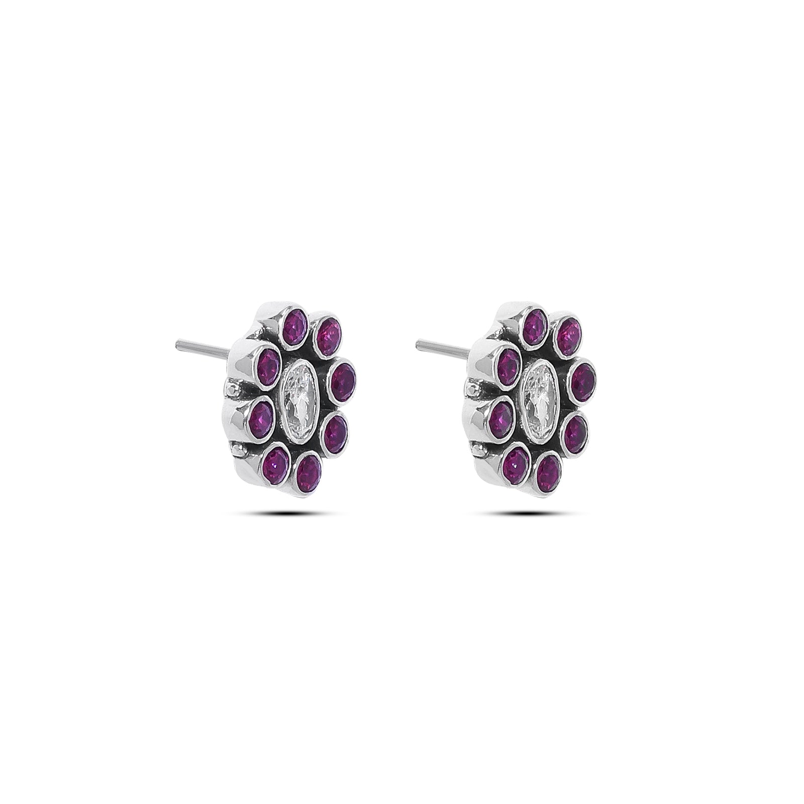 925 silver earrings - Pure Silver Earrings &#8211; Ruby Glow Oval with CZ Center