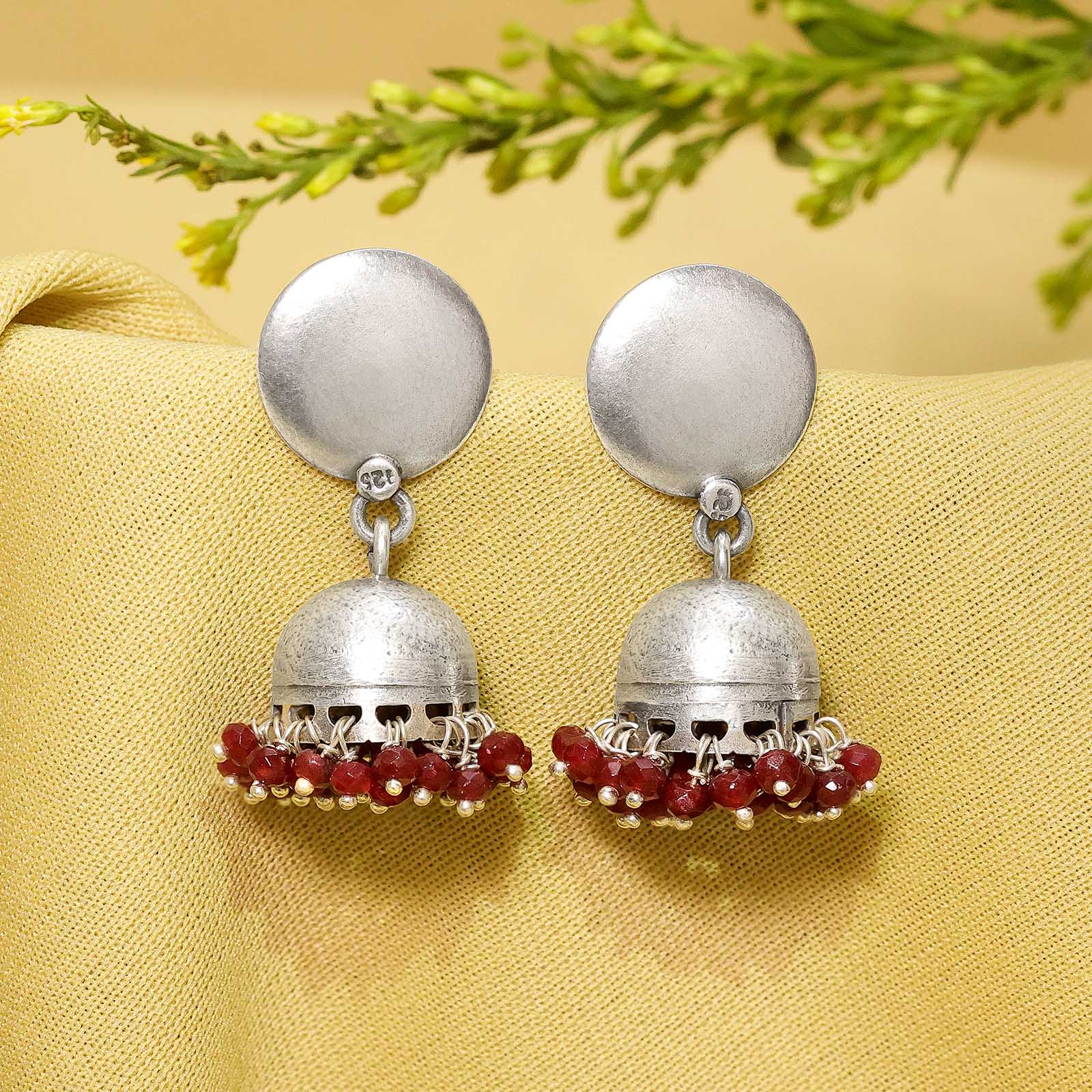 Uncategorized - Pure Silver Earrings &#8211; Scarlet Red Beads Dazzle