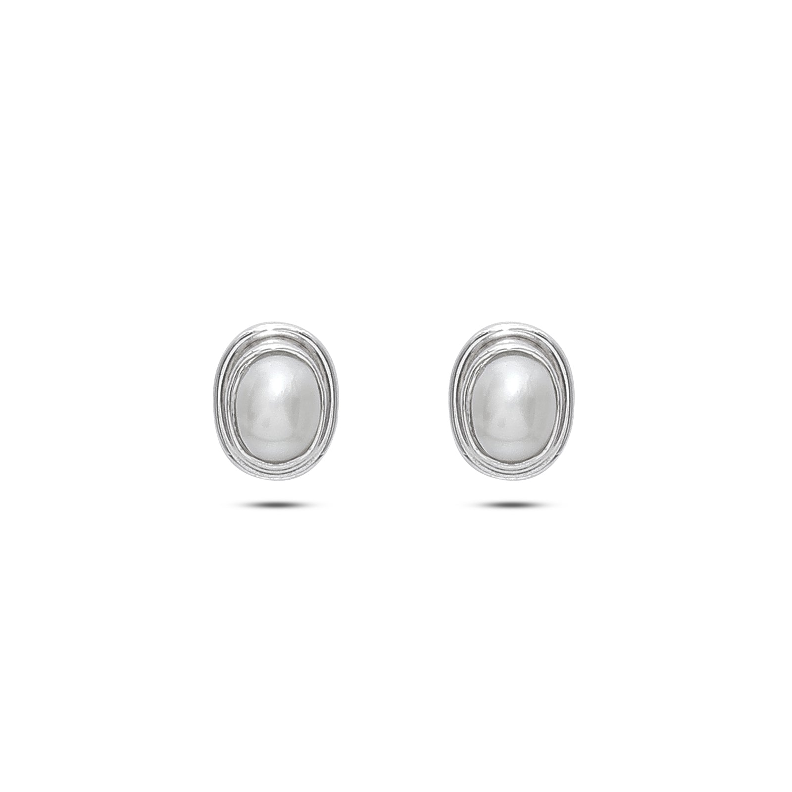 964 - Pure Silver Earrings &#8211; Timeless Classic Oval Pearl