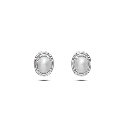 964 - Pure Silver Earrings &#8211; Timeless Classic Oval Pearl