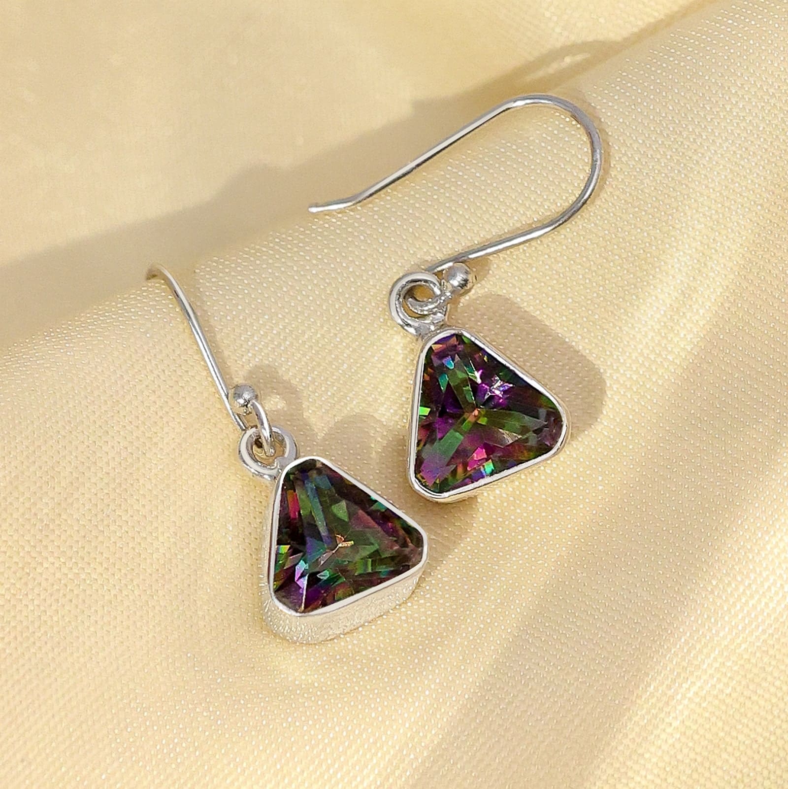 Silver Earrings - Pure Silver Earrings &#8211; Triangle-Shaped Swarovski Crystal Hoop Model