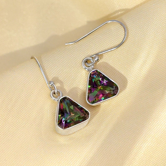 Silver Earrings - Pure Silver Earrings &#8211; Triangle-Shaped Swarovski Crystal Hoop Model