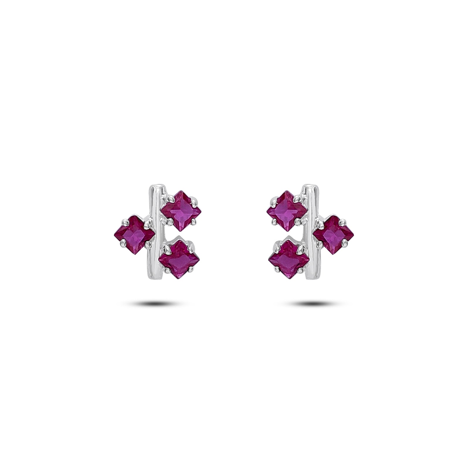 Silver stud - Pure Silver Earrings &#8211; Triple Pink Ruby Blossom