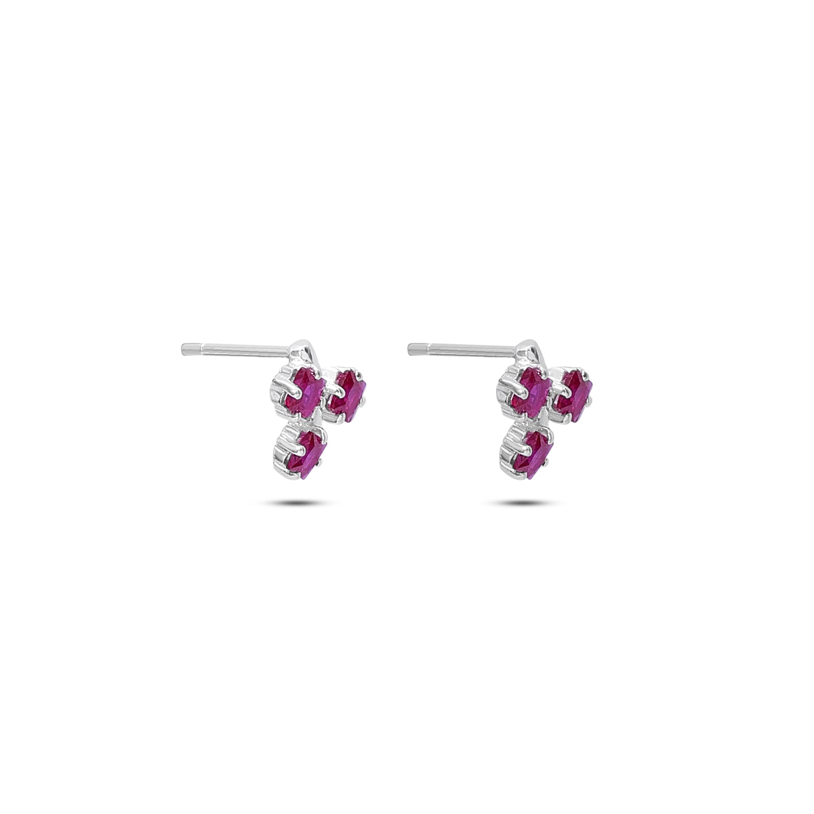Tops Earrings - Pure Silver Earrings &#8211; Triple Pink Ruby Blossom