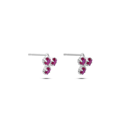 Tops Earrings - Pure Silver Earrings &#8211; Triple Pink Ruby Blossom