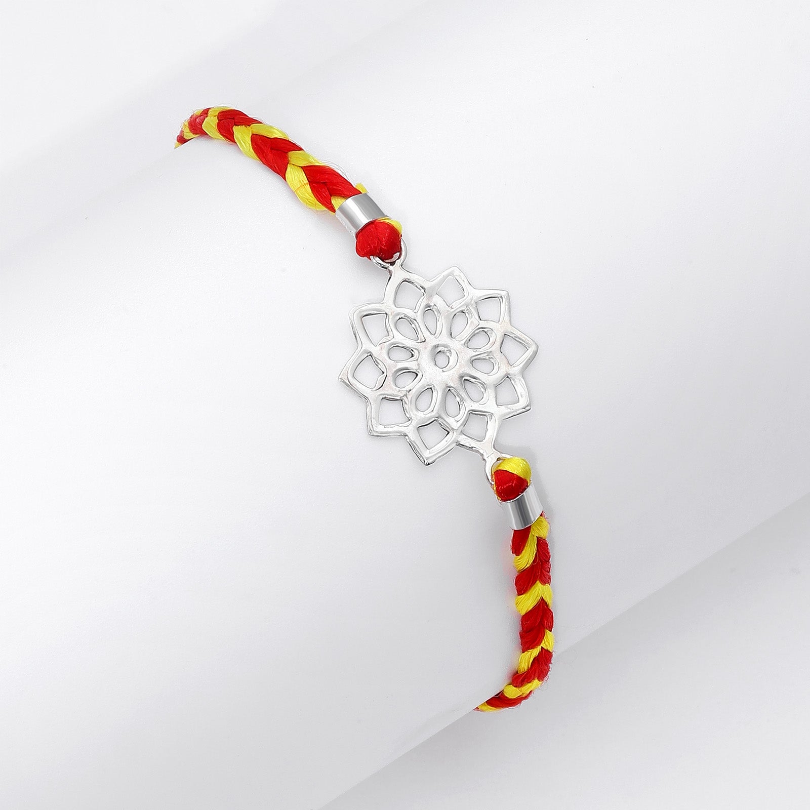 562 - Pure Silver Flower Charm Rakhi &#8211; Elegant Thread Delight