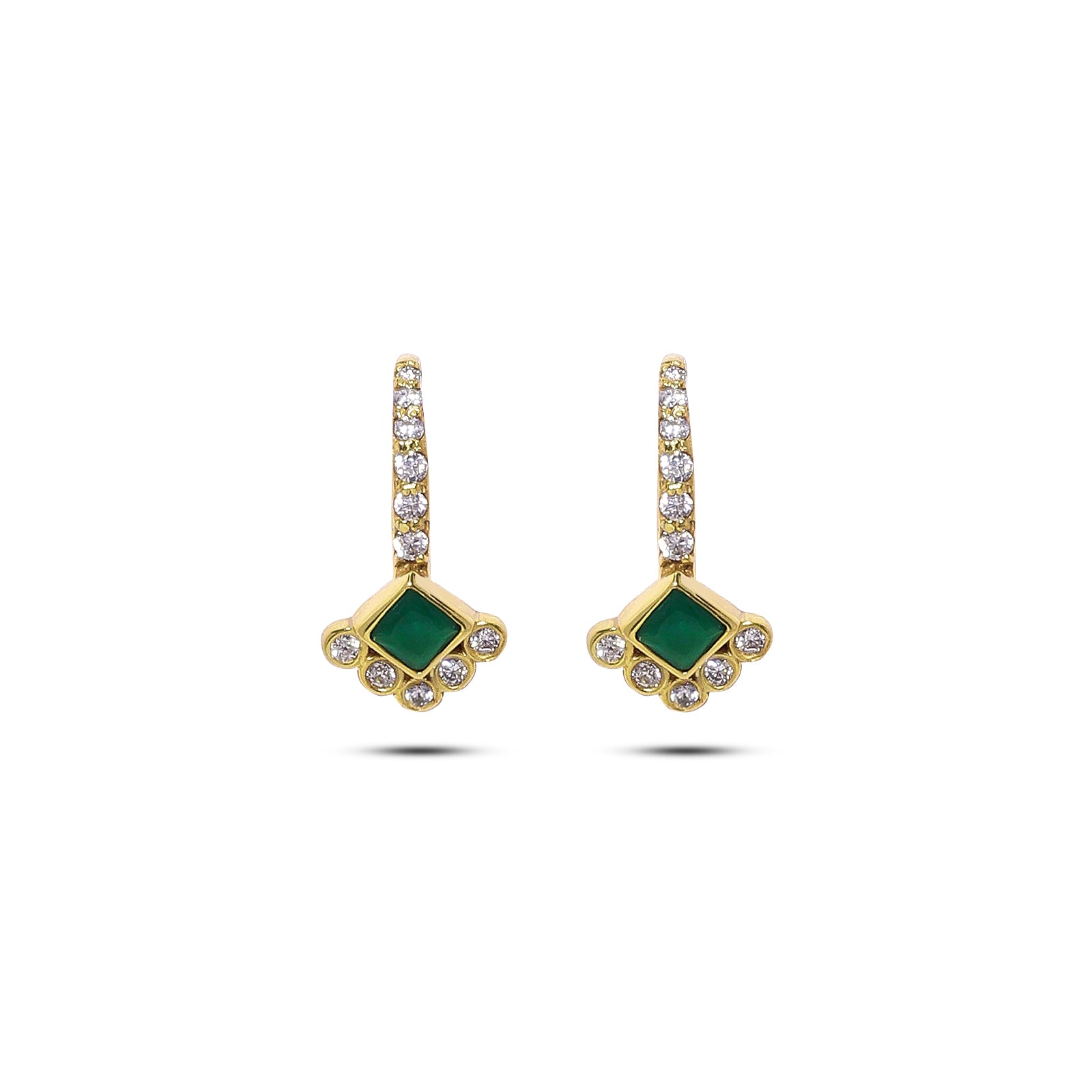 Silver stud - Pure Silver Gold Plated Earrings &#8211; Emerald Charm with CZ Fillings