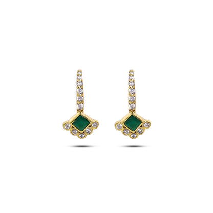 Silver stud - Pure Silver Gold Plated Earrings &#8211; Emerald Charm with CZ Fillings