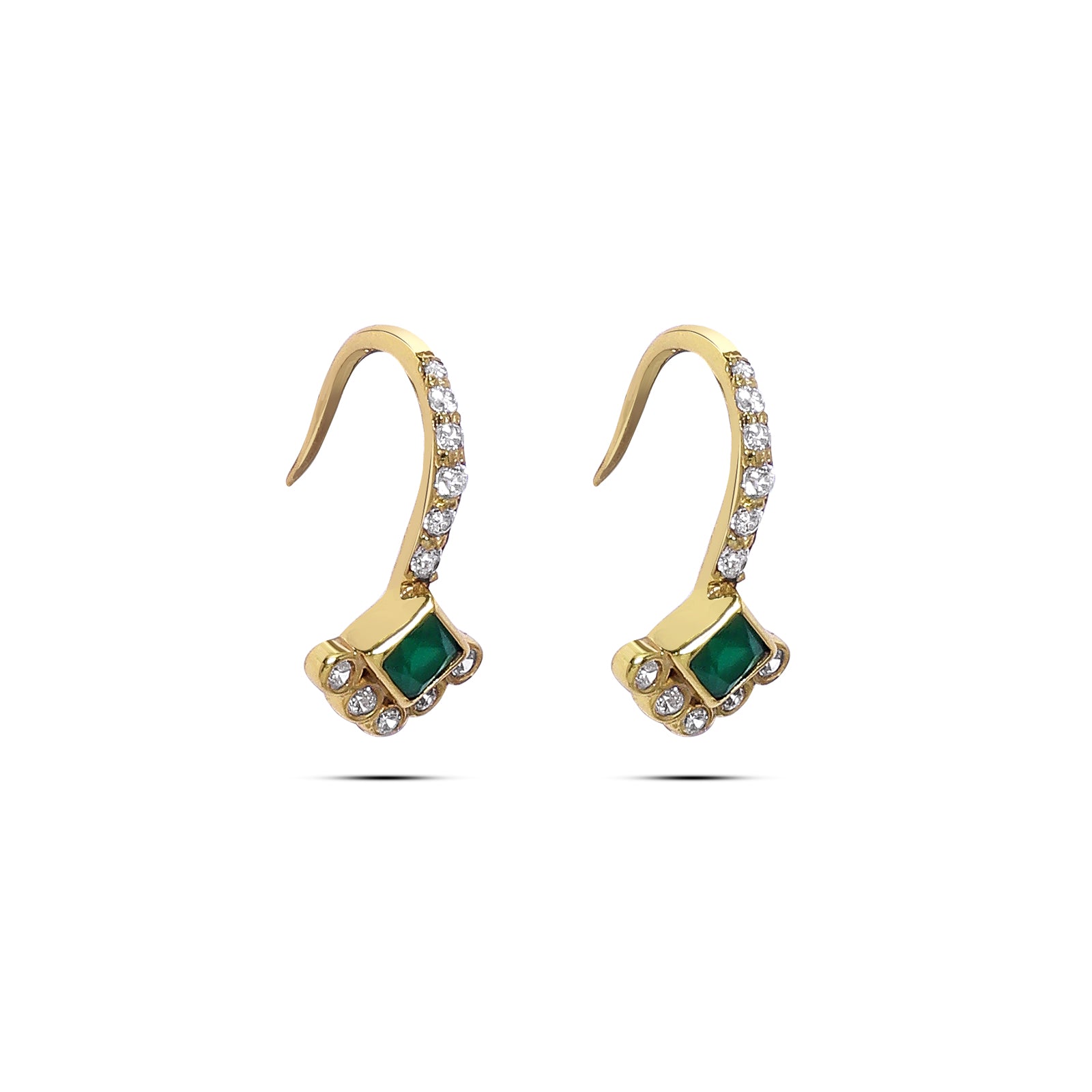925 silver earrings - Pure Silver Gold Plated Earrings &#8211; Emerald Charm with CZ Fillings