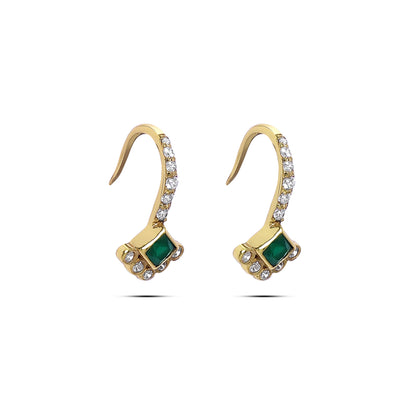 925 silver earrings - Pure Silver Gold Plated Earrings &#8211; Emerald Charm with CZ Fillings