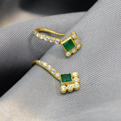 Silver Earrings - Pure Silver Gold Plated Earrings &#8211; Emerald Charm with CZ Fillings