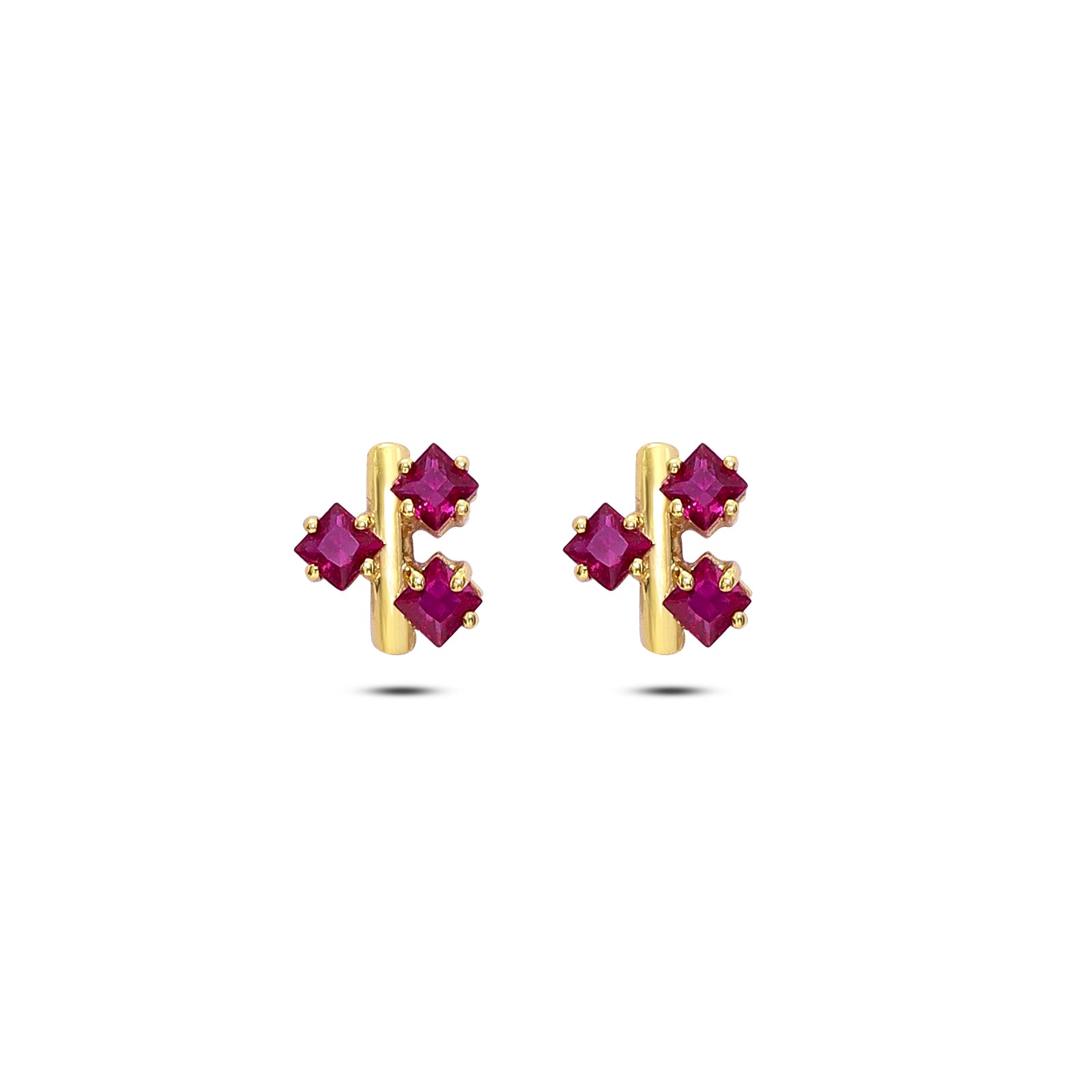 Tops Earrings - Pure Silver Gold Plated Earrings &#8211; Triple Pink Ruby Blossom