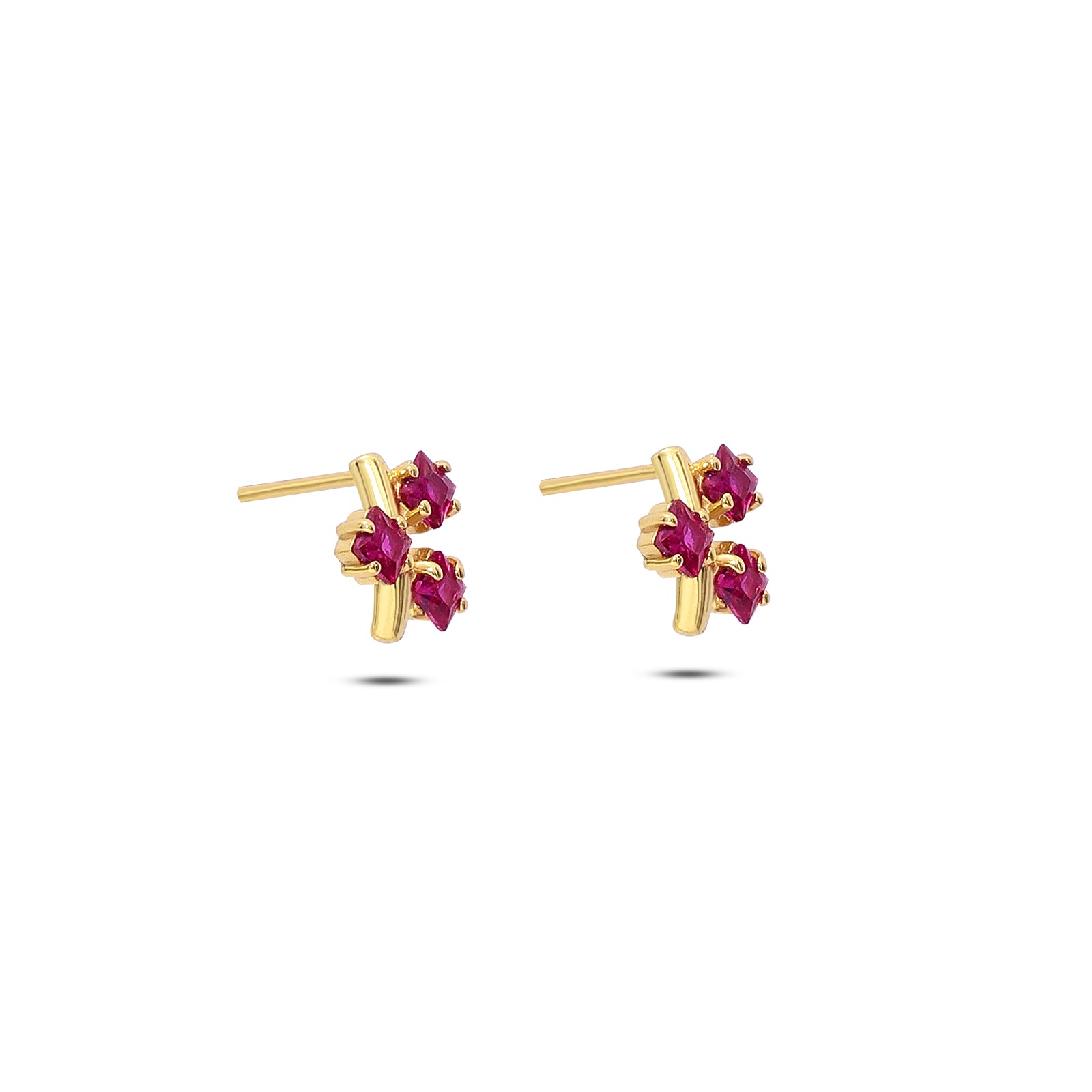 925 silver earrings - Pure Silver Gold Plated Earrings &#8211; Triple Pink Ruby Blossom