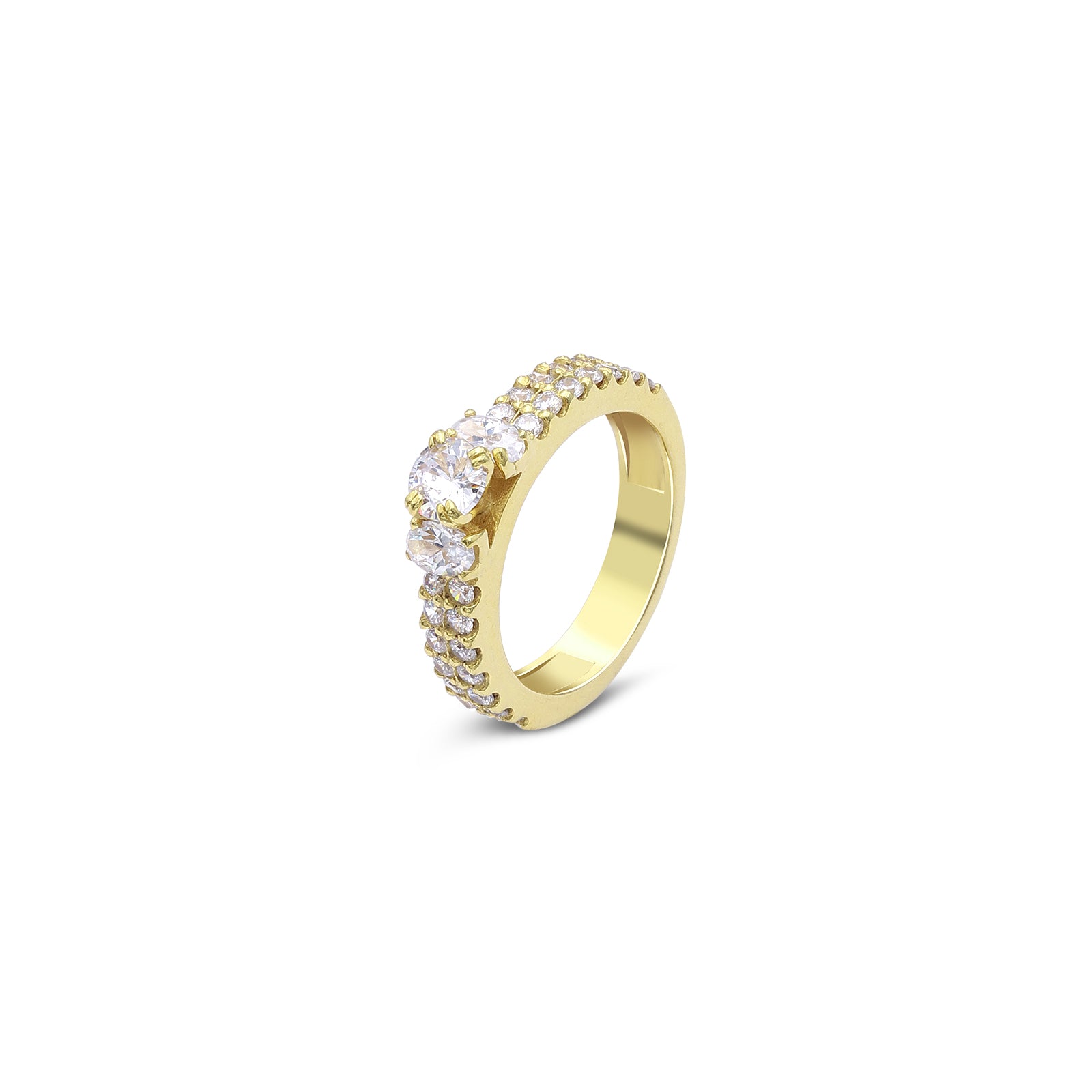 61 - Pure Silver gold plated Ring &#8211; Plain Round Delight With Rich Stones