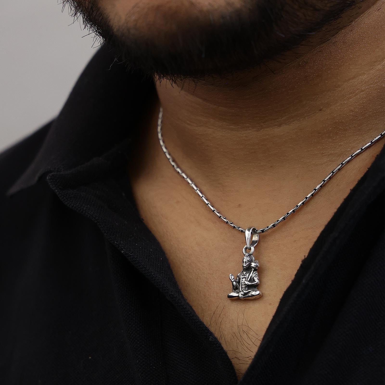 Spiritual Pendant - Pure Silver Hanuman locket &#8211; Hanuman Oxidized Silver Locket