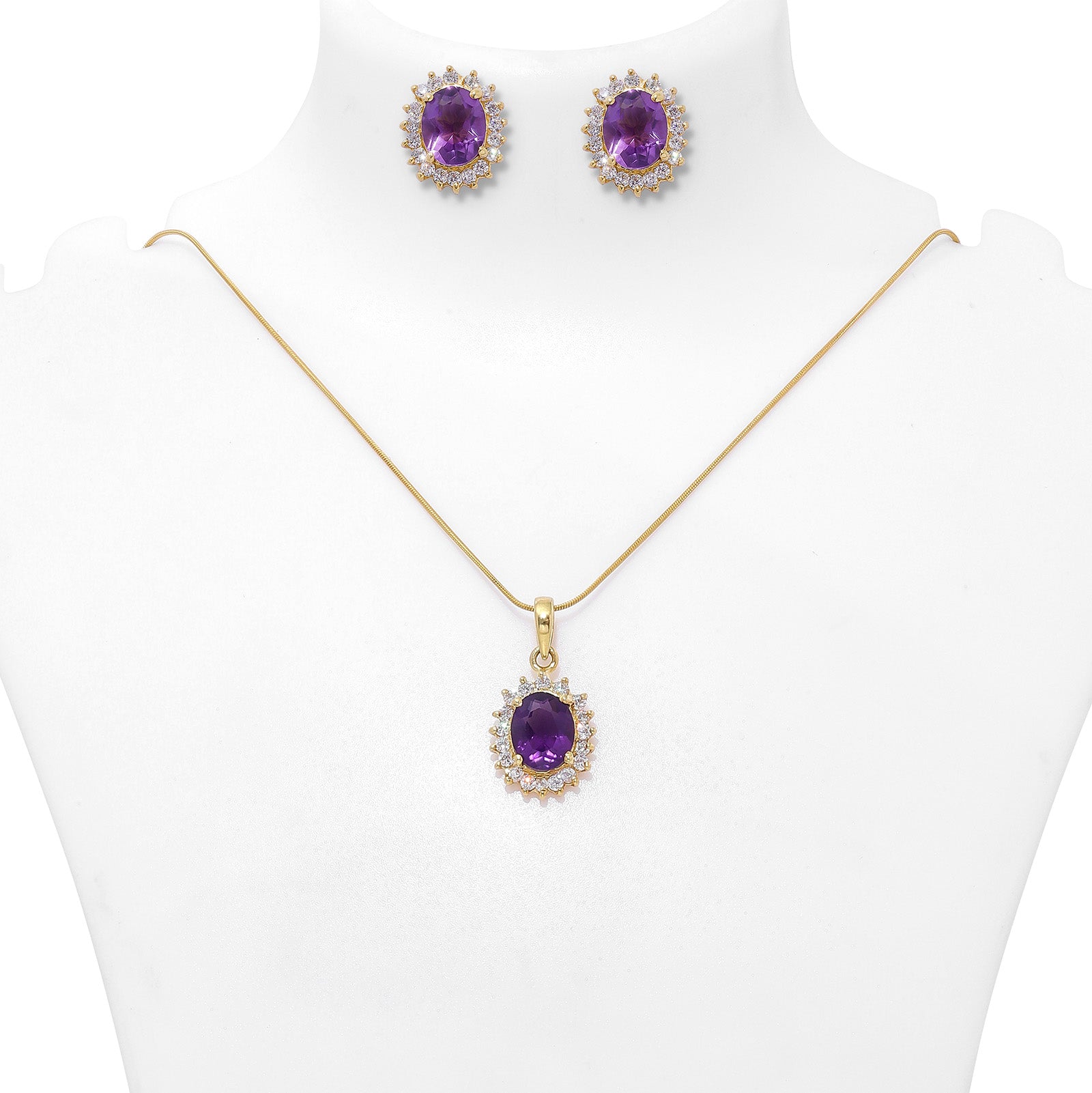 Uncategorized - Pure Silver Jewellery Set &#8211; Amethyst Oval Majesty