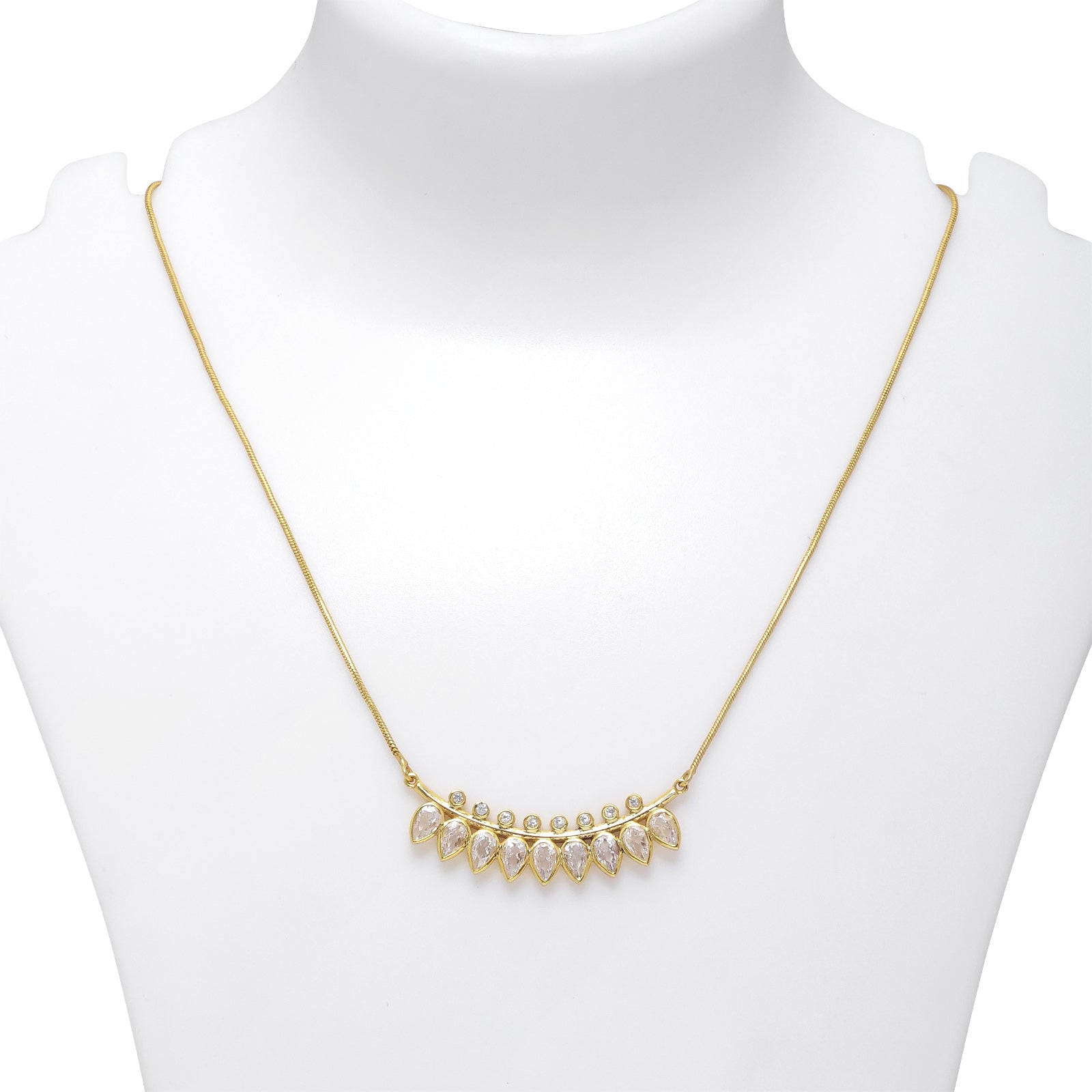 Silver Necklaces - Pure Silver Necklace &#8211; A string of Golden CZ Leaves