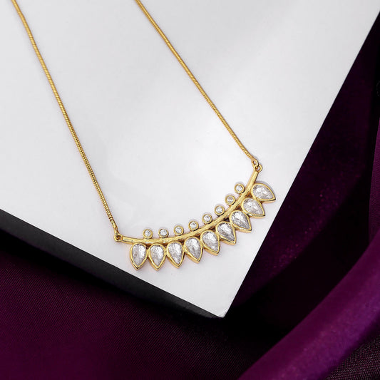 Gold-Plated Silver Necklace - Pure Silver Necklace &#8211; A string of Golden CZ Leaves