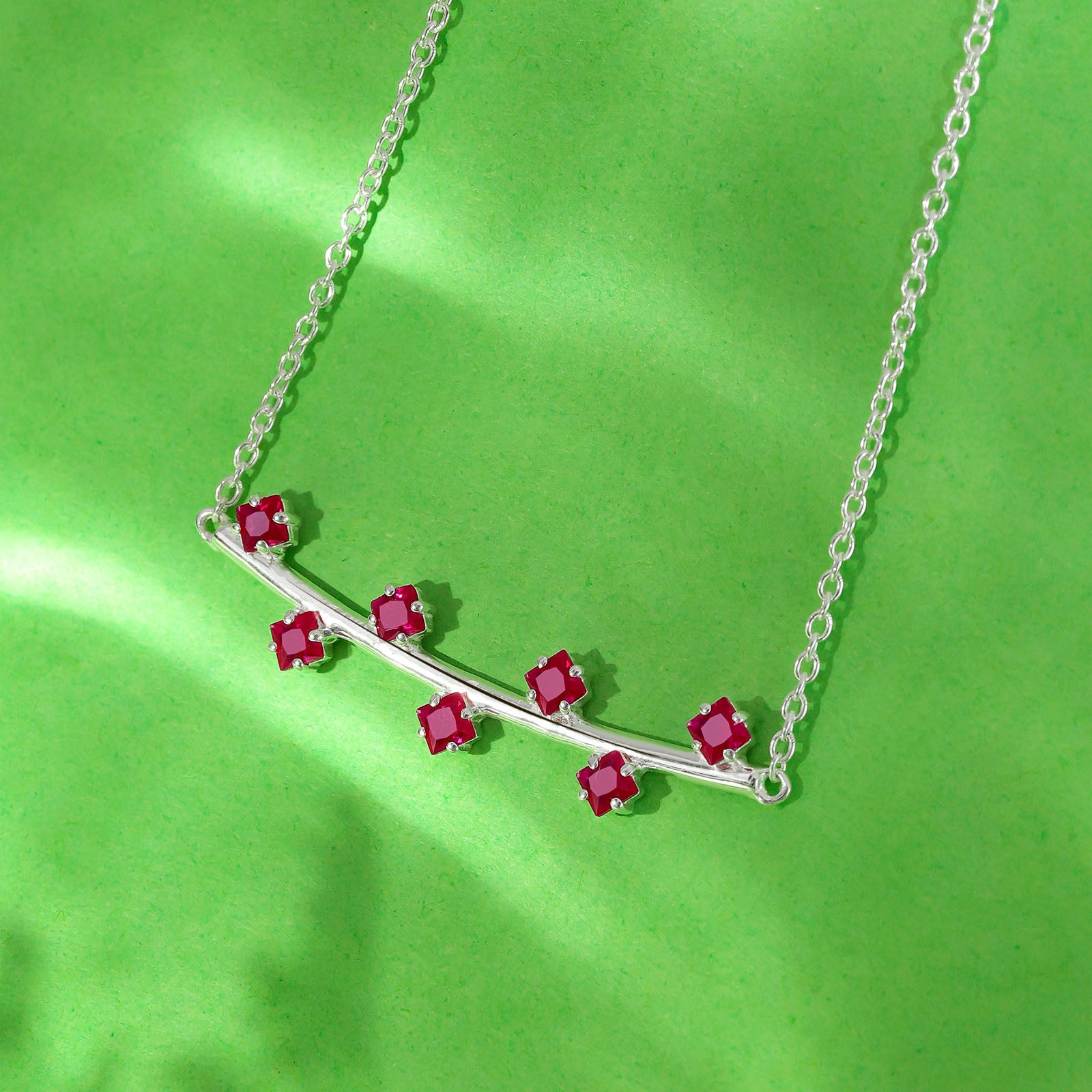 Uncategorized - Pure Silver Necklace &#8211; Glistening Pink Ruby Pendant Necklace