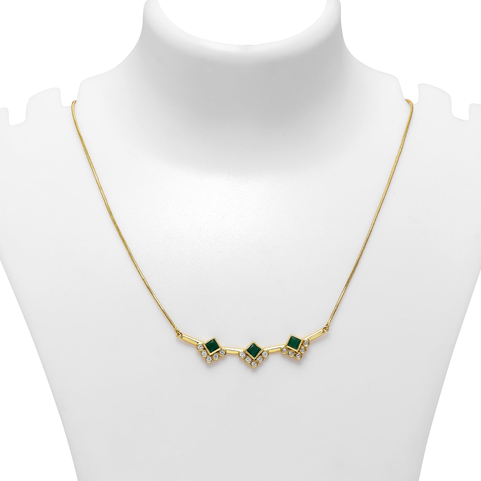 925 silver necklace - Pure Silver Necklace &#8211; Golden Emerald Trio Chain