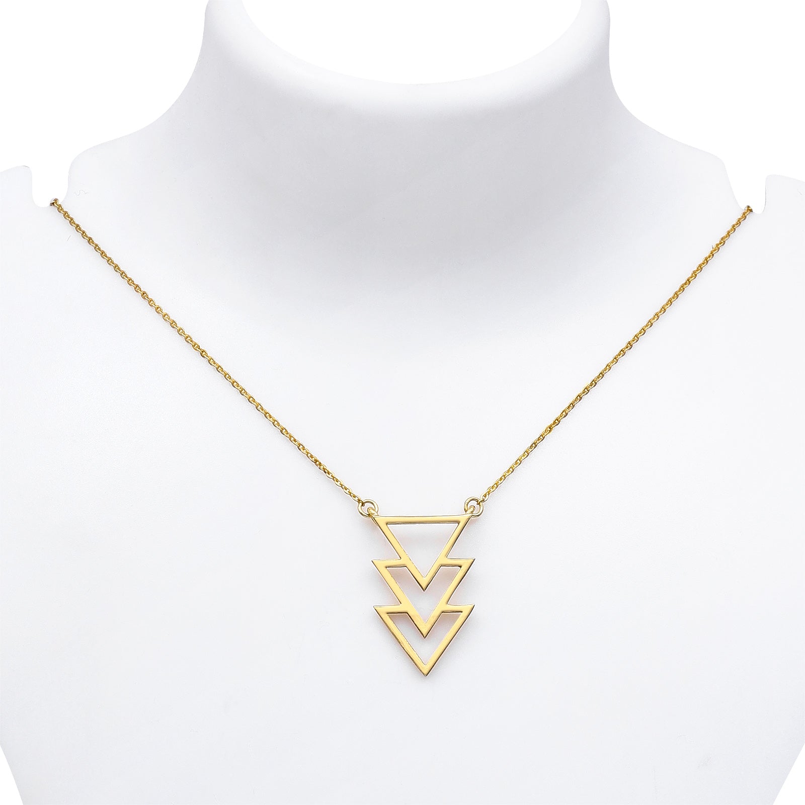 Uncategorized - Pure Silver Necklace &#8211; Golden Triple Triangle Chevron Necklace
