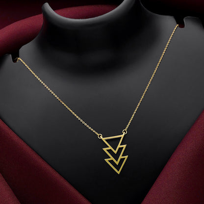 Uncategorized - Pure Silver Necklace &#8211; Golden Triple Triangle Chevron Necklace