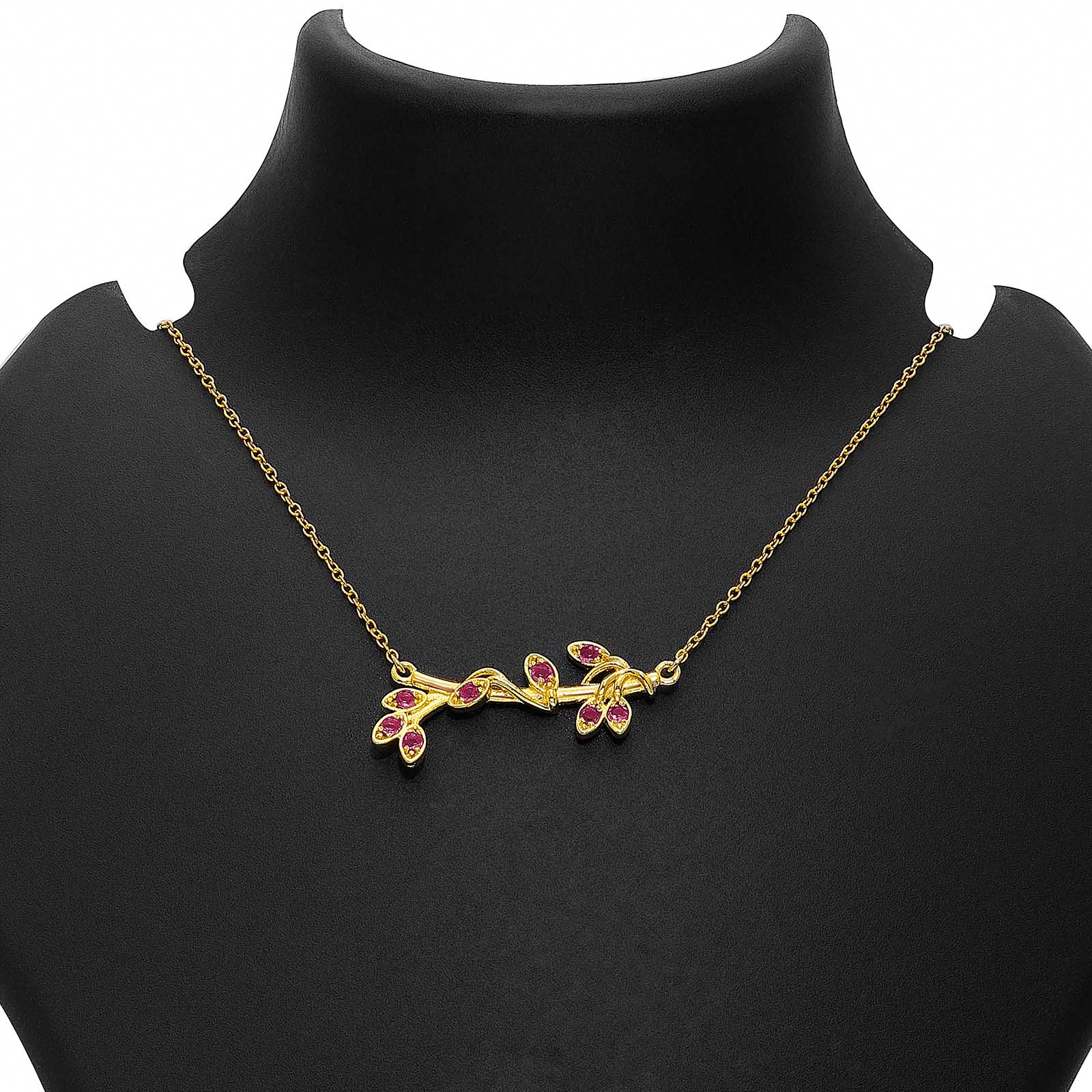 Uncategorized - Pure Silver Necklace &#8211; Leafy Gold-Plated Amethyst Pendant