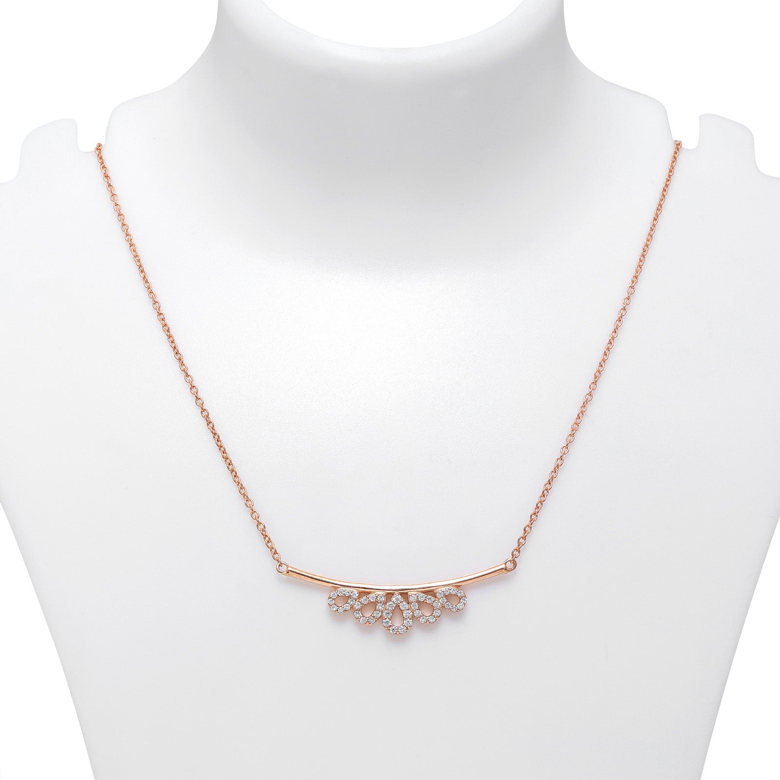Silver Necklaces - Pure Silver Necklace &#8211; Morning Dewdrops in Rose Gold Plating