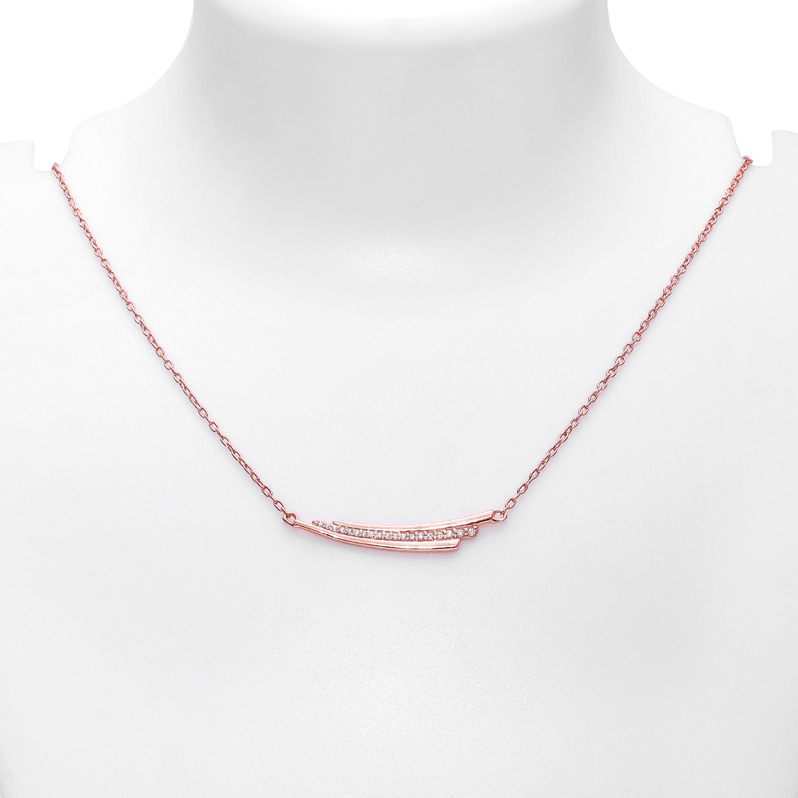 Silver Necklaces - Pure Silver Necklace &#8211; Parallel Lines Rose Gold Pendant Necklace