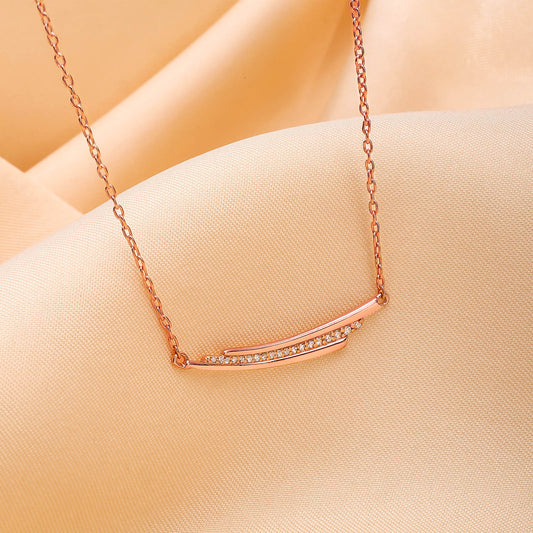 Silver Necklaces - Pure Silver Necklace &#8211; Parallel Lines Rose Gold Pendant Necklace