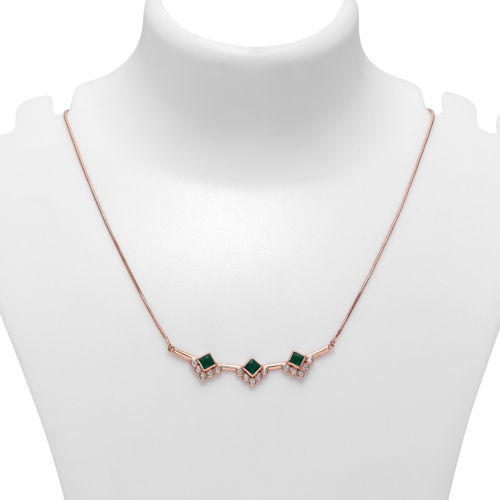 Silver Necklaces - Pure Silver Necklace &#8211; Rosegold Plated Emerald Triad Radiance