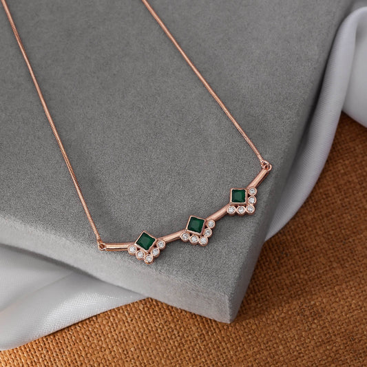 Gold-Plated Silver Necklace - Pure Silver Necklace &#8211; Rosegold Plated Emerald Triad Radiance