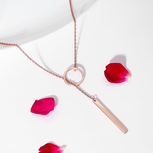 Silver Necklaces - Pure Silver Necklace &#8211; Rosy Pendant Ring Drop Necklace