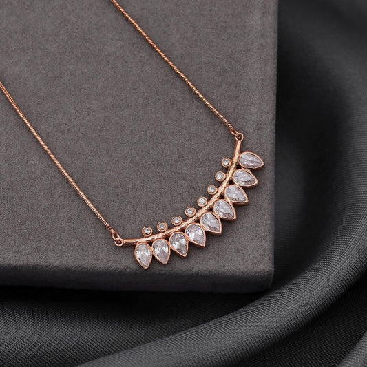 Rose Gold Necklace - Pure Silver Necklace &#8211; Rosy Vines of CZ Elegance