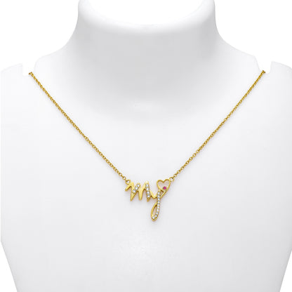 Silver Necklaces - Pure Silver Necklace &#8211; Ruby Heart “My” Gold-plated Pendant Necklace