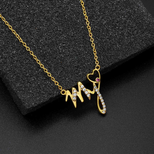 Silver Necklaces - Pure Silver Necklace &#8211; Ruby Heart “My” Gold-plated Pendant Necklace