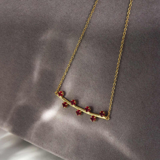 Uncategorized - Pure Silver Necklace &#8211; Twine of Red Rubies in Gold Plating