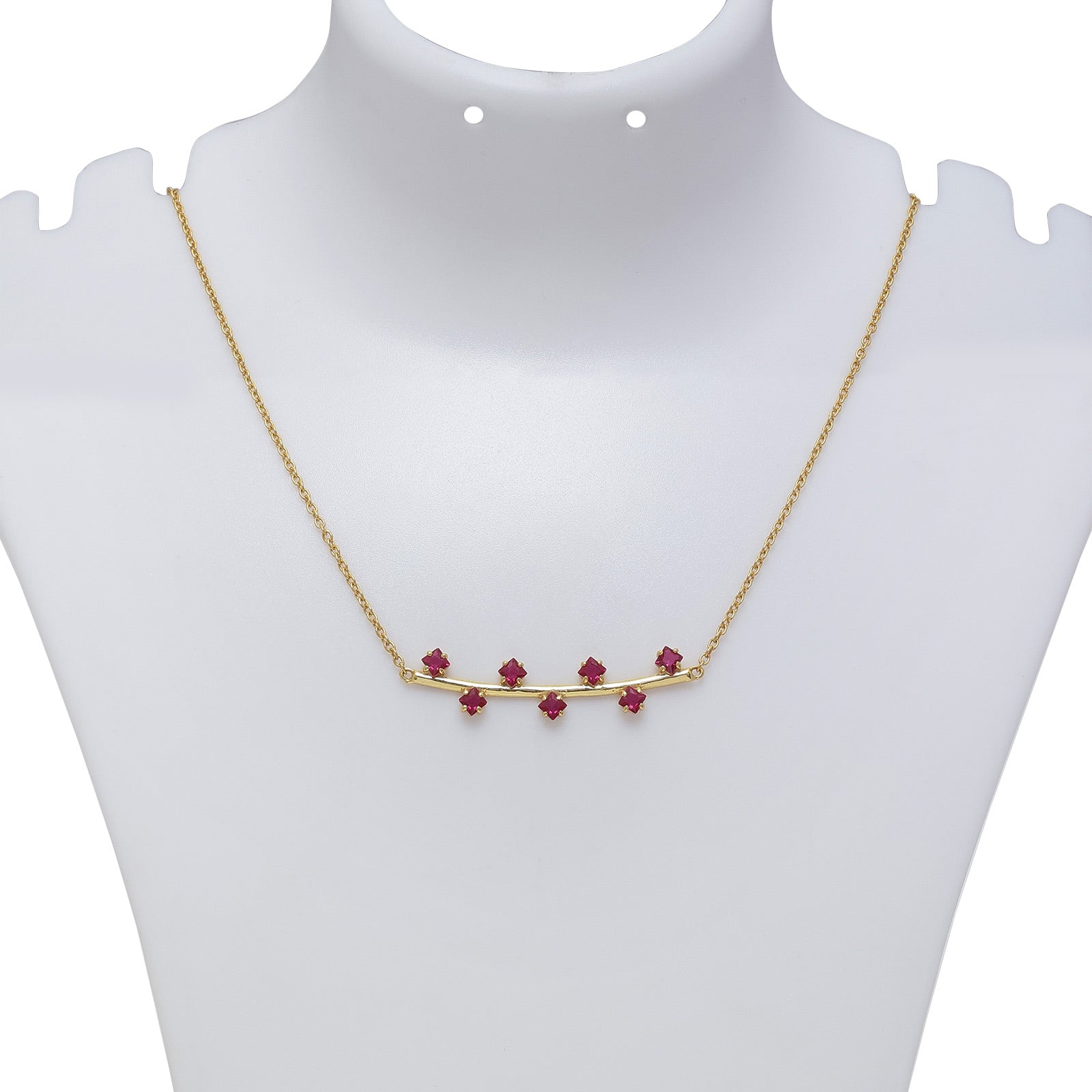 Uncategorized - Pure Silver Necklace &#8211; Twine of Red Rubies in Gold Plating